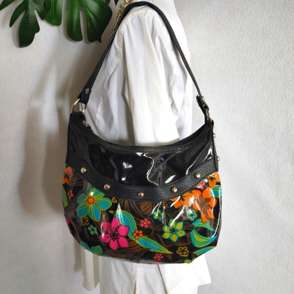 XOXO Vinyl Black & Bright Flower Shoulder Bag